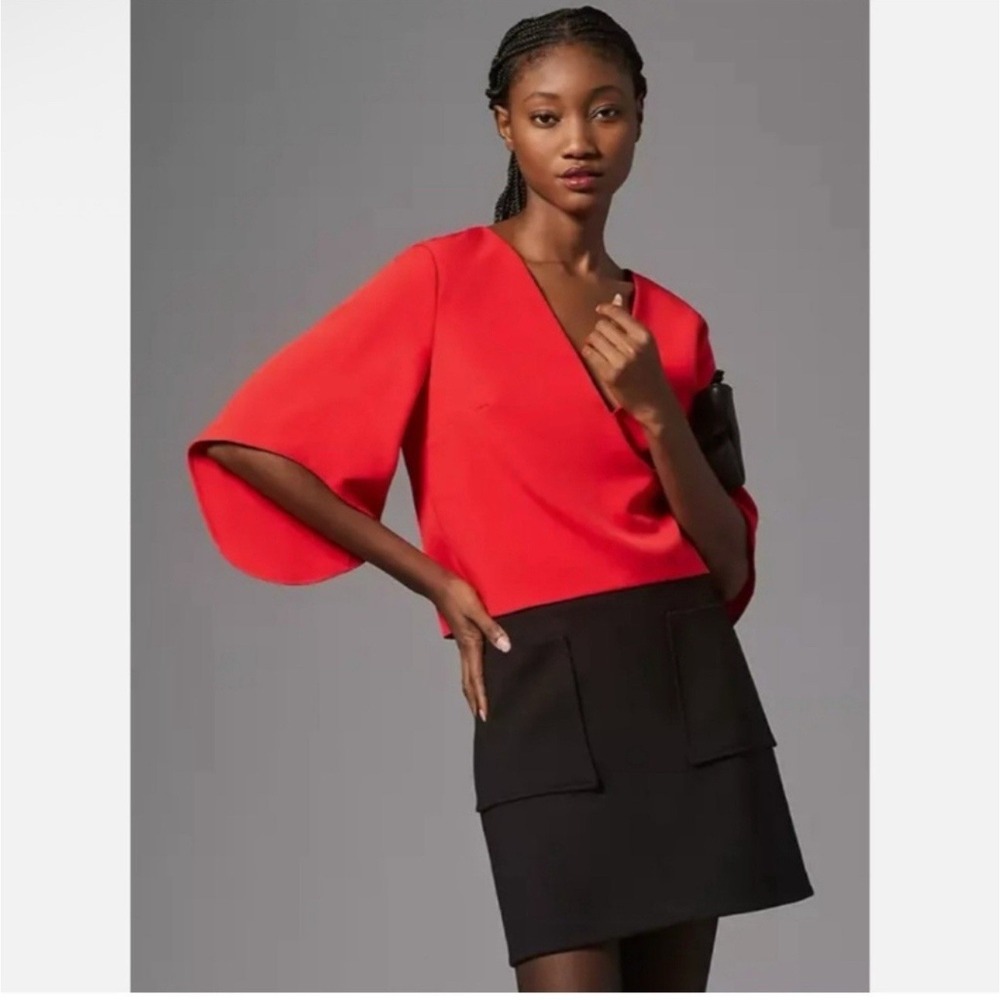 Mare Mare x Anthropologie Red Veronica Cape Blouse Top Size Small V-Neck - Picture 2 of 10